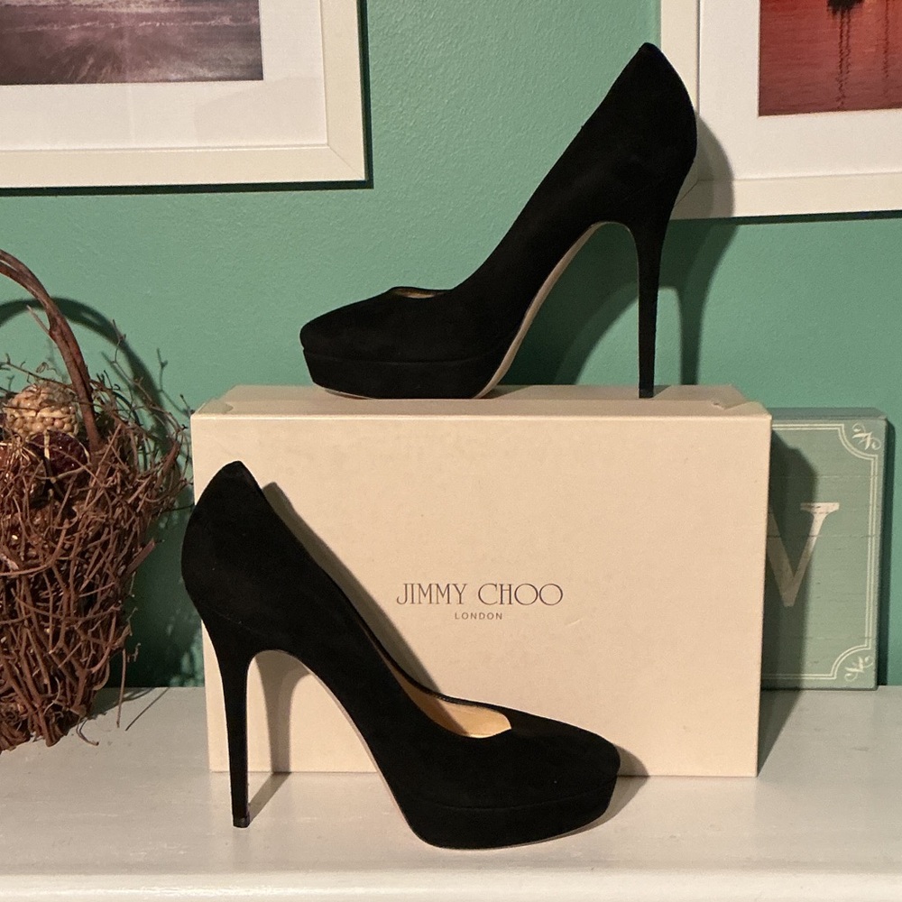 Jimmy Choo 'Cosmic' Black Suede Platform Pumps EU 40